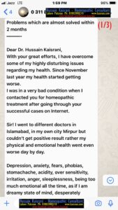 Back to LIFE within 2 months – Treatment by Hussain Kaisrani, Psychotherapist & Homeopathic Consultant – A feedback
