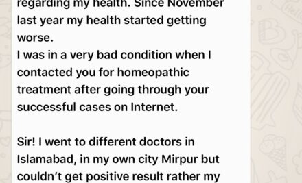 Back to LIFE within 2 months – Treatment by Hussain Kaisrani, Psychotherapist & Homeopathic Consultant – A feedback