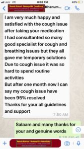 Curing the Chronic Asthmatic Cough with Homeopathic Treatment – A feedback
