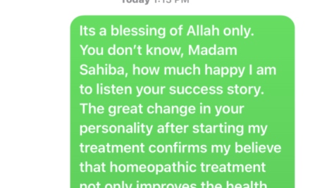 Feedback from an Online Client – A Govt. Officer Lady – Homeopathic Treatment by Hussain Kaisrani